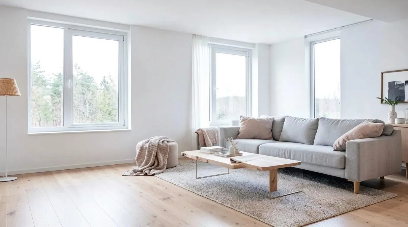 Ljust skandinaviskt vardagsrum