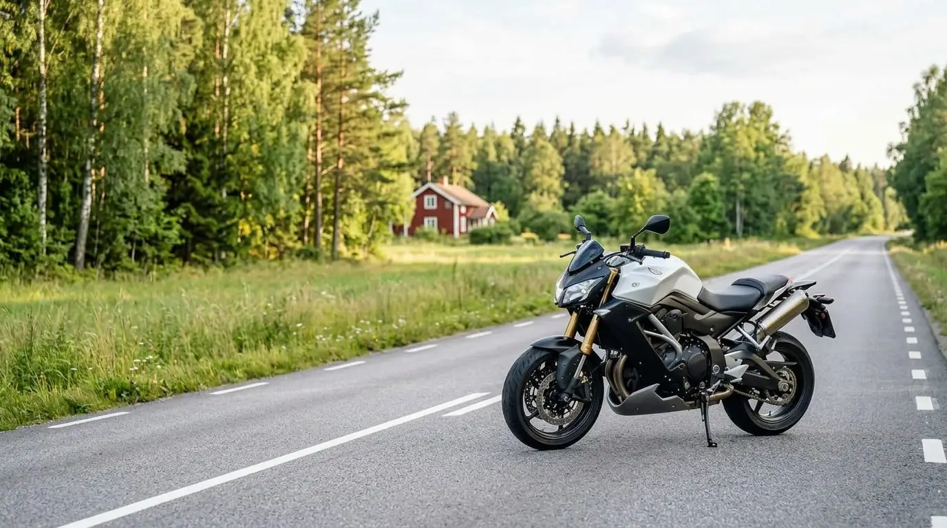 Motorcykel på en nordisk kustväg